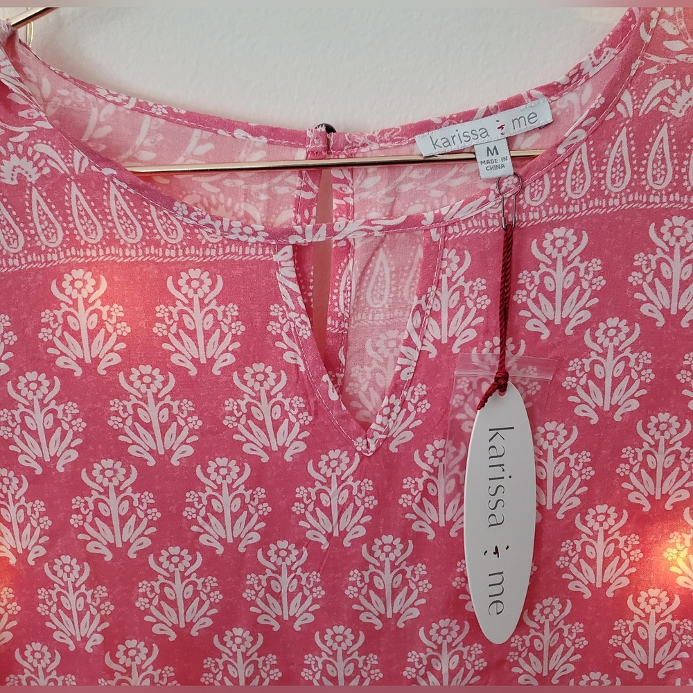 NWT Karissa and Me Coral and White Floral Tunic Blouse in Medium - Picture 2 of 4